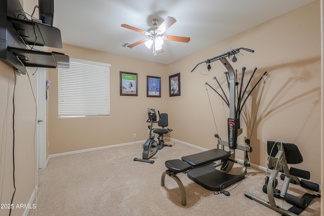 21841 N Ingram Ct, Maricopa, AZ 85138 - workout area with ceiling fan, carpet flooring, and baseboards