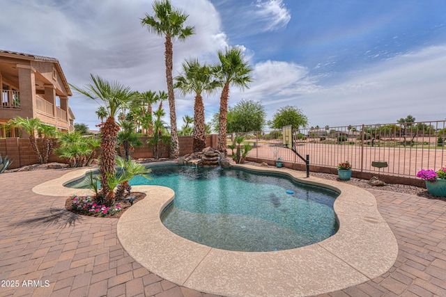 21841 N Ingram Ct, Maricopa, AZ 85138 - view of swimming pool featuring a fenced backyard and a patio area