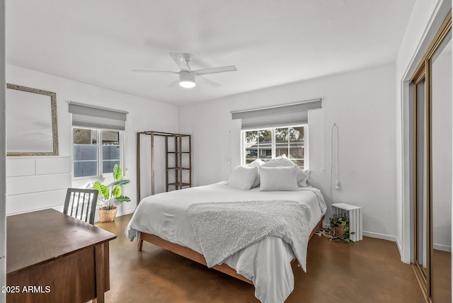 bedroom with a closet and ceiling fan