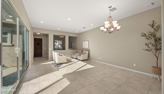 4341 E Evelyn St, Gilbert, AZ 85295 - unfurnished living room featuring a chandelier, recessed lighting, and light tile patterned floors