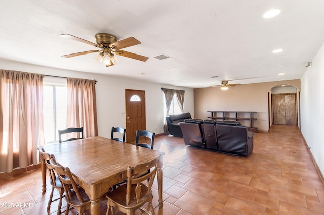 dining area featuring ceiling fan