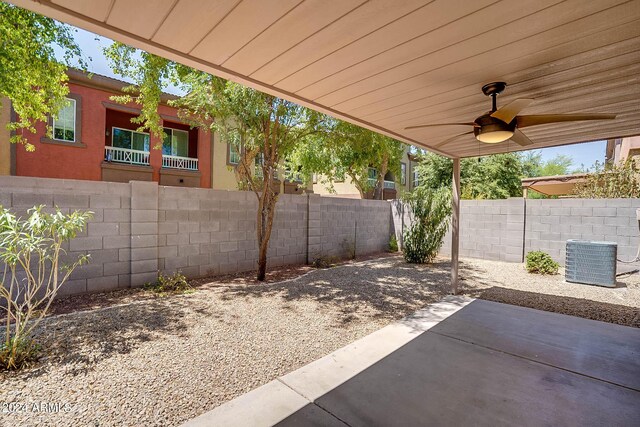 view of patio / terrace featuring central AC and ceiling fan