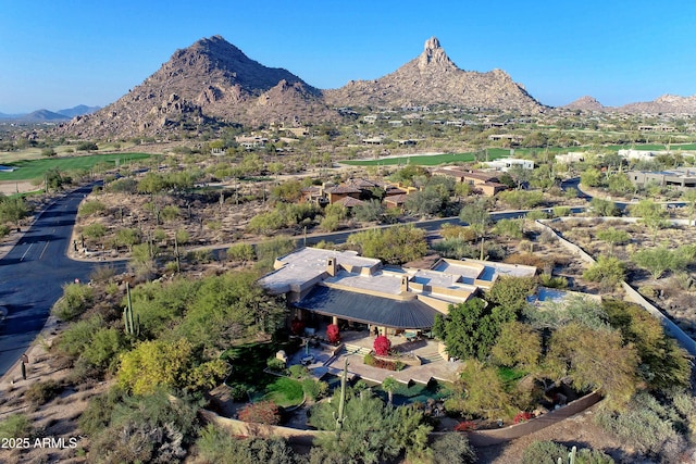 birds eye view of property featuring a mountain view