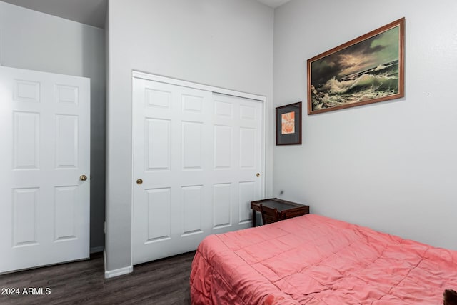 bedroom with a closet and dark wood-type flooring