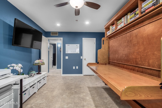 mudroom featuring ceiling fan