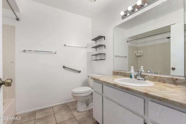 full bathroom with tile patterned floors, vanity, toilet, and shower / washtub combination