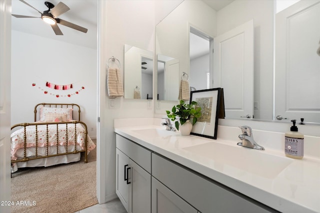 bathroom featuring ceiling fan and vanity