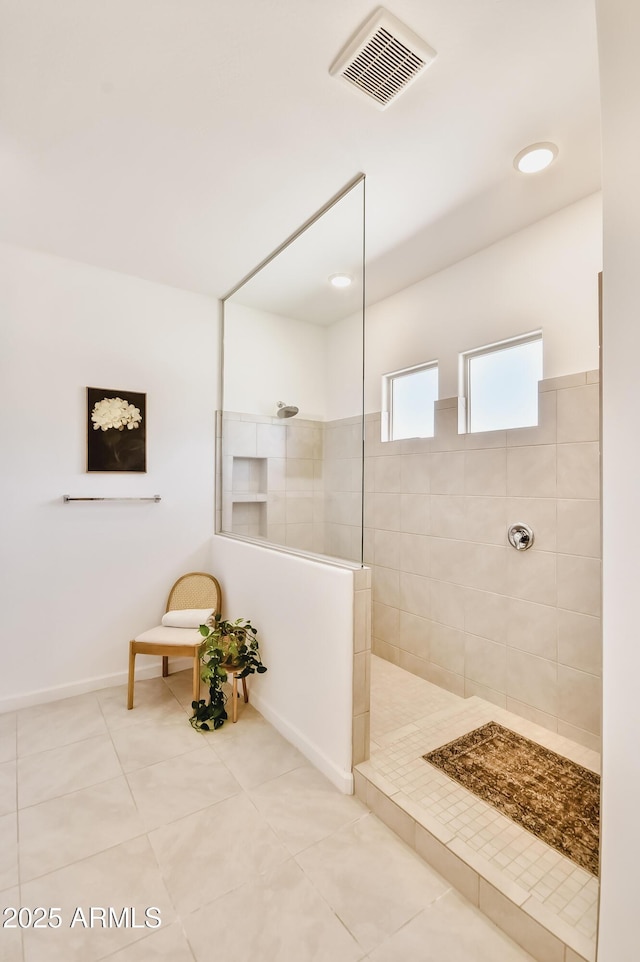 28722 N 133rd Ln, Peoria, AZ 85383 - bathroom with a walk in shower, tile patterned flooring, recessed lighting, baseboards, and visible vents