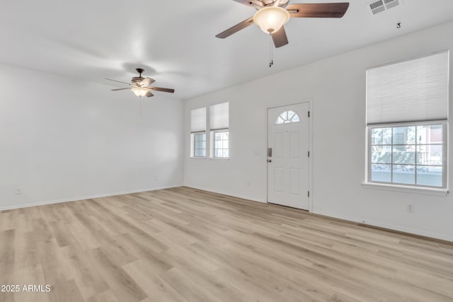 entrance foyer featuring light wood-type flooring, visible vents, and baseboards