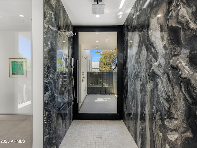 wine cellar with tile patterned floors