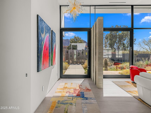 doorway with expansive windows