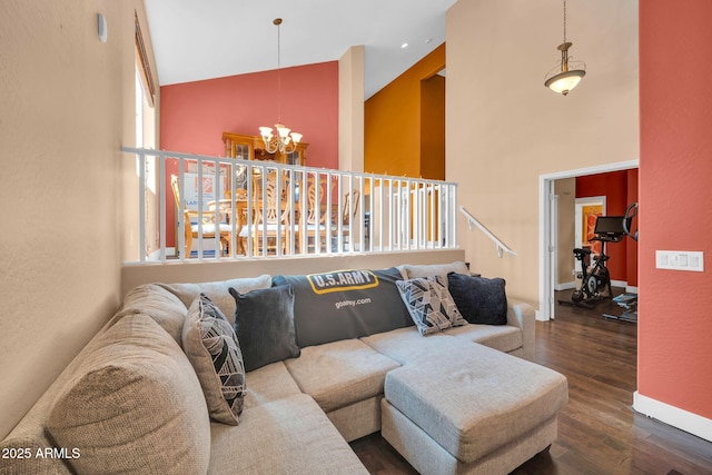 4408 W Summerside Rd, Laveen, AZ 85339 - living area featuring a chandelier, a high ceiling, and wood finished floors