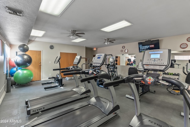 workout area featuring ceiling fan