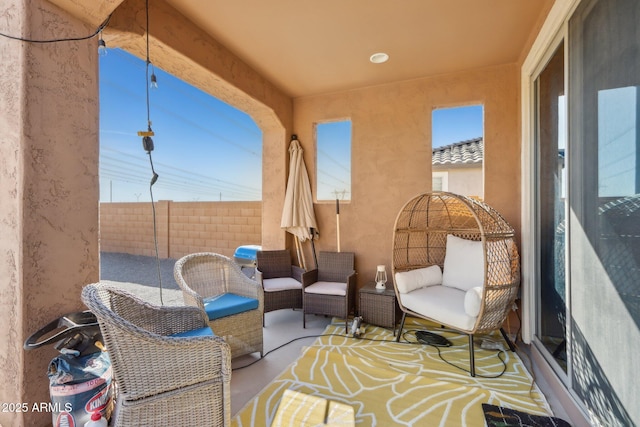 26049 W Matthew Dr, Buckeye, AZ 85396 - view of patio / terrace with an outdoor hangout area and fence