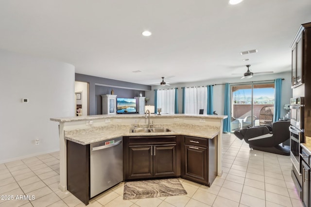 26049 W Matthew Dr, Buckeye, AZ 85396 - kitchen with visible vents, a sink, a ceiling fan, and appliances with stainless steel finishes