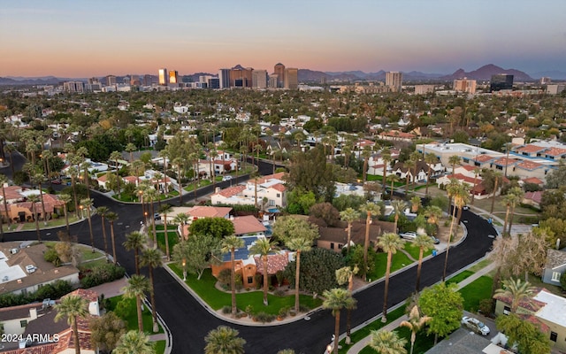 view of aerial view at dusk