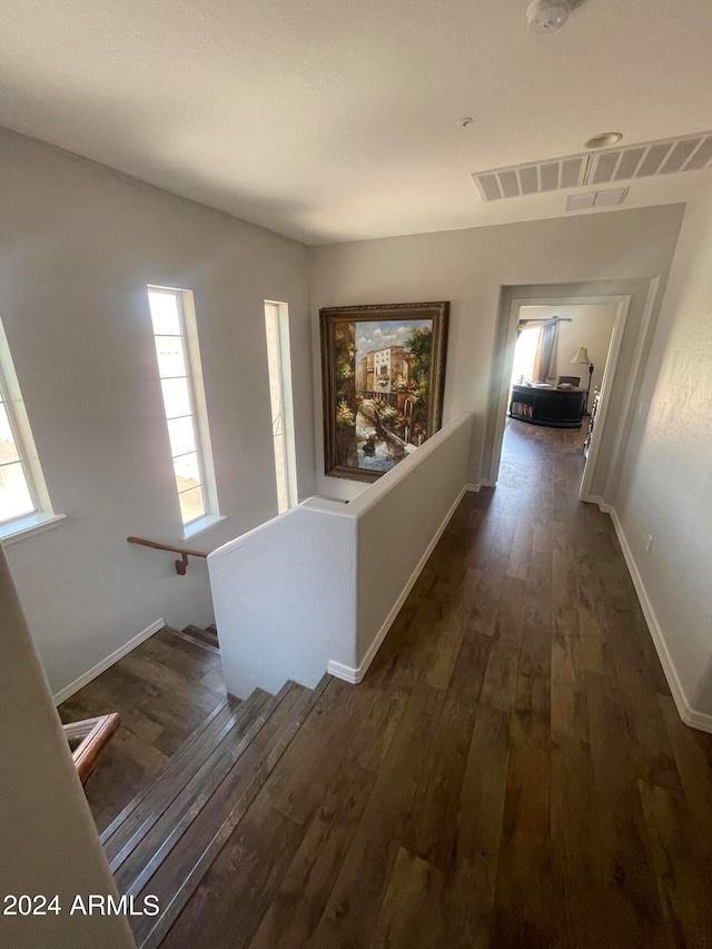 hall with dark wood-type flooring and a wealth of natural light