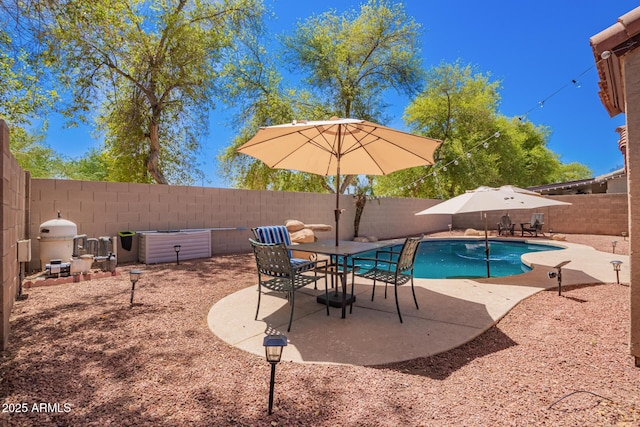 view of swimming pool with a patio and a fenced backyard