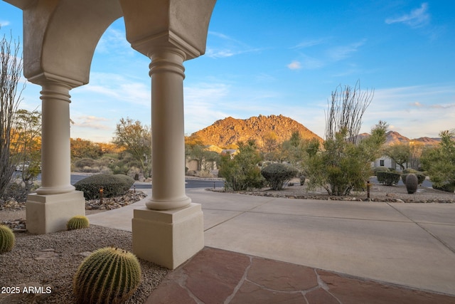 view of patio featuring a mountain view