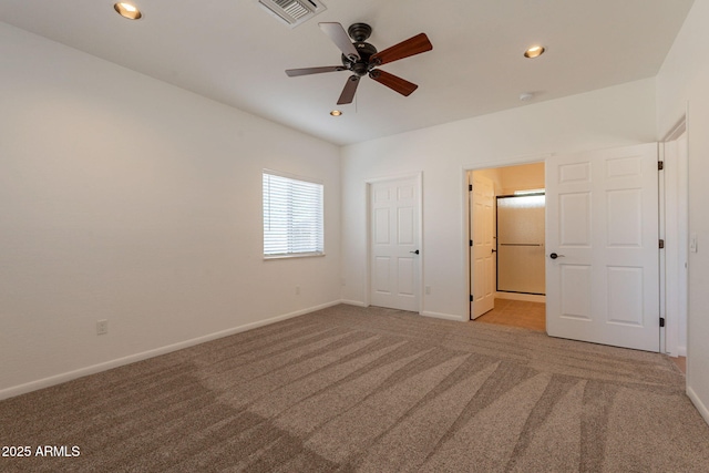 931 E Whiteley St, Apache Junction, AZ 85119 - unfurnished bedroom with carpet flooring, recessed lighting, baseboards, ensuite bath, and ceiling fan