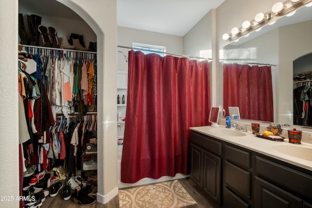 bathroom with vanity and walk in shower