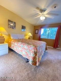 carpeted bedroom with a ceiling fan