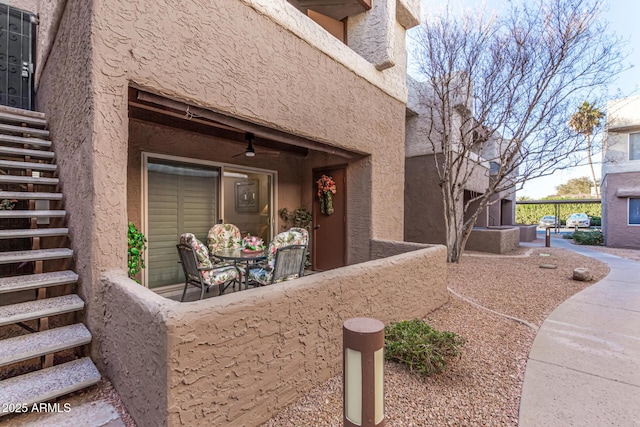 property entrance featuring a patio