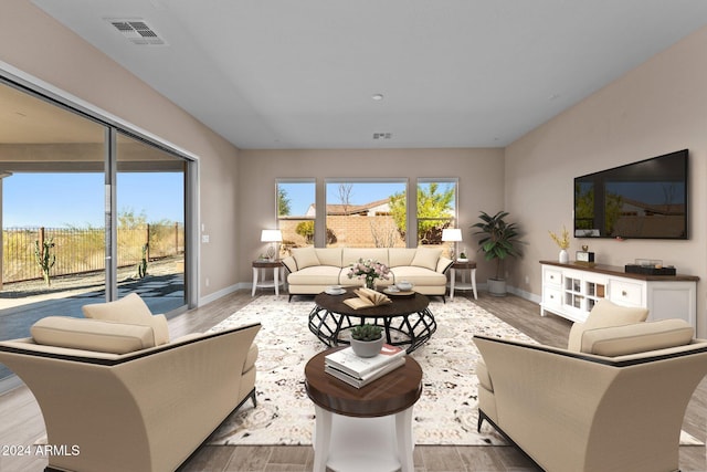 living room with light wood-type flooring