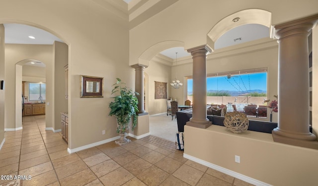 28309 N 156th Way, Scottsdale, AZ 85262 - foyer featuring decorative columns, baseboards, a high ceiling, and recessed lighting