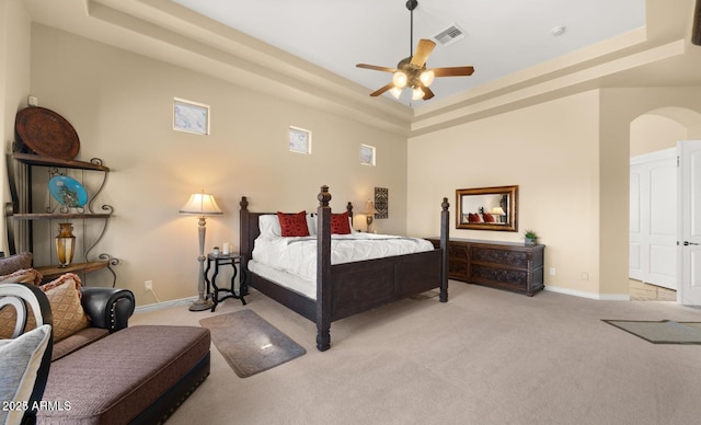 28309 N 156th Way, Scottsdale, AZ 85262 - bedroom with a raised ceiling, light carpet, baseboards, and ceiling fan
