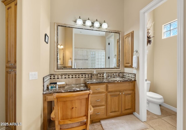 28309 N 156th Way, Scottsdale, AZ 85262 - bathroom with vanity, toilet, tile patterned floors, and tasteful backsplash