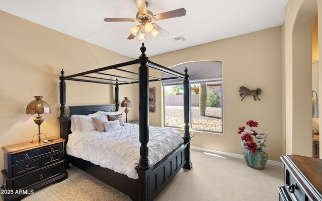 28309 N 156th Way, Scottsdale, AZ 85262 - bedroom featuring arched walkways, light colored carpet, baseboards, and ceiling fan