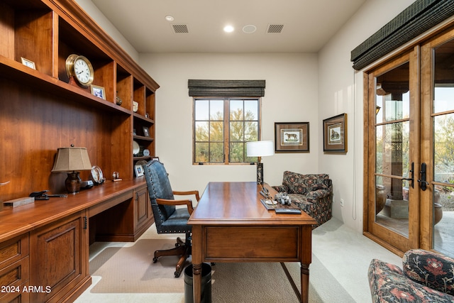 view of carpeted office space