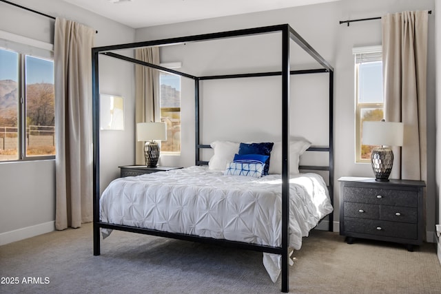 carpeted bedroom with multiple windows and baseboards