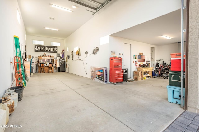 garage featuring a workshop area