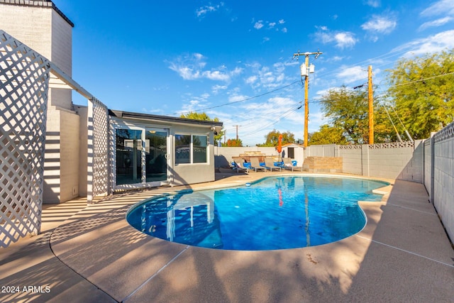 view of swimming pool with a patio area