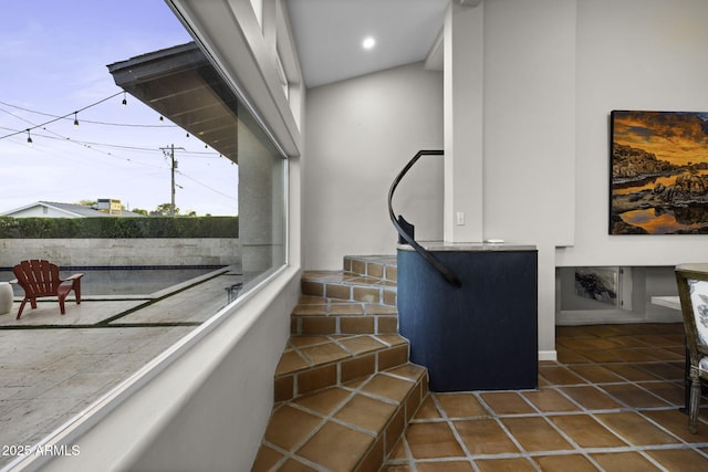 interior space with recessed lighting and tile patterned flooring
