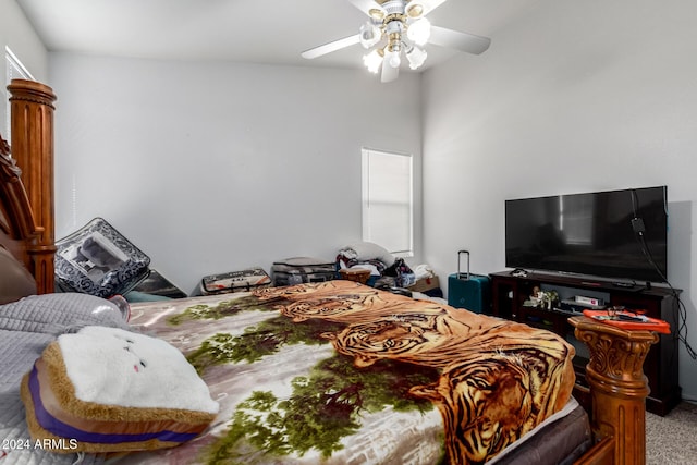 bedroom featuring ceiling fan and carpet floors