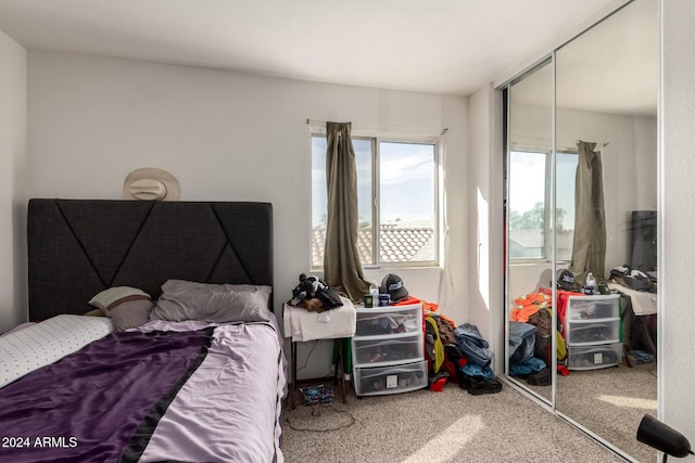 carpeted bedroom featuring a closet