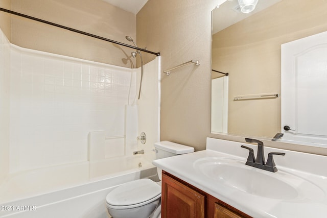 full bathroom featuring shower / bath combination, toilet, and vanity