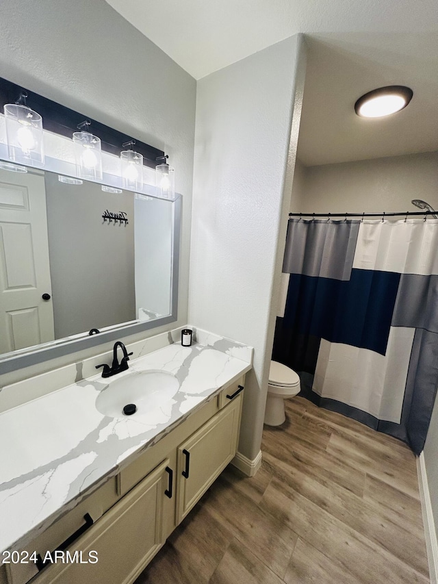 bathroom featuring hardwood / wood-style flooring, vanity, and toilet