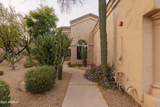 entrance to property with stucco siding