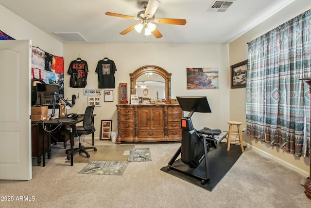 interior space with ceiling fan