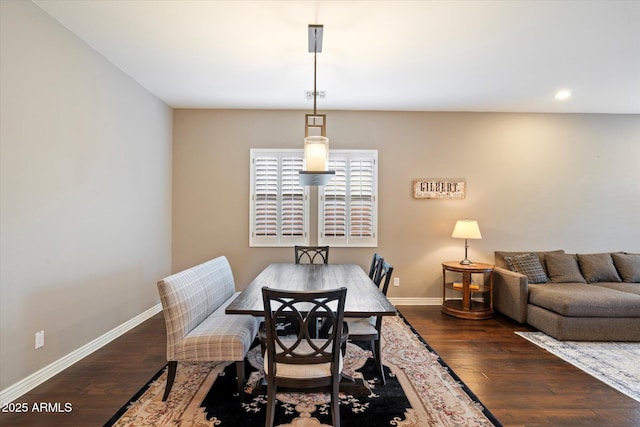 dining room featuring visible vents, recessed lighting, wood finished floors, and baseboards