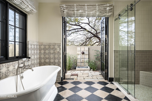 bathroom with independent shower and bath