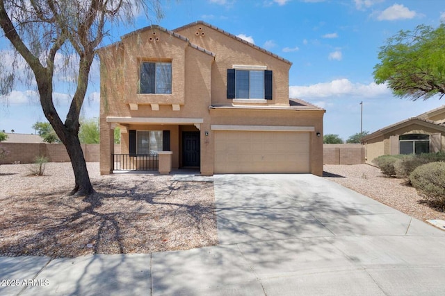23772 W Grove St, Buckeye, AZ 85326 - view of front of property featuring stucco siding, a garage, concrete driveway, and a porch