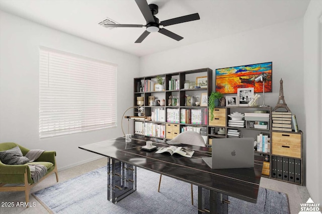 23772 W Grove St, Buckeye, AZ 85326 - office area featuring a ceiling fan, carpet floors, and baseboards