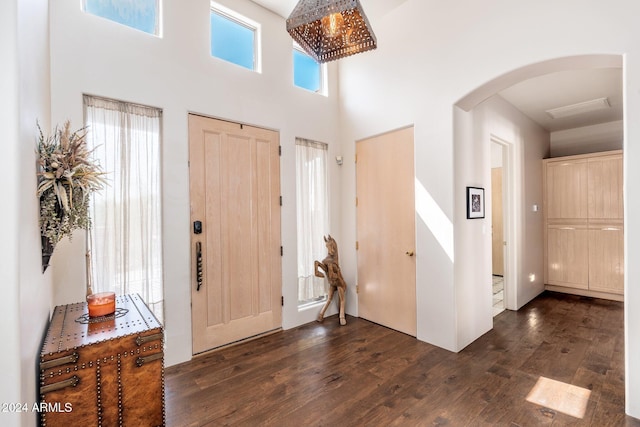 foyer featuring a high ceiling and dark hardwood / wood-style floors