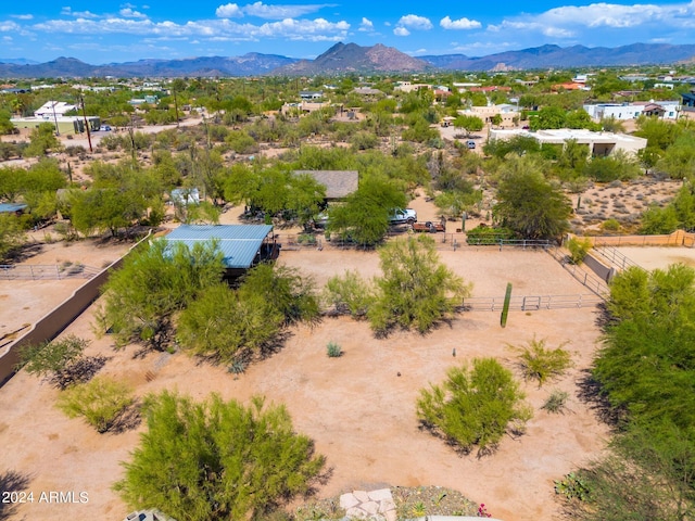 drone / aerial view featuring a mountain view