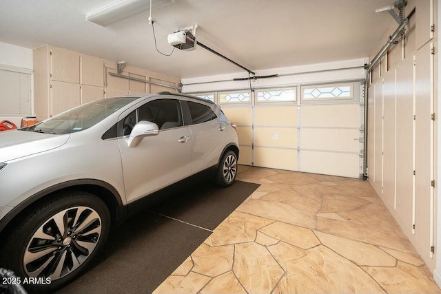 garage with a garage door opener